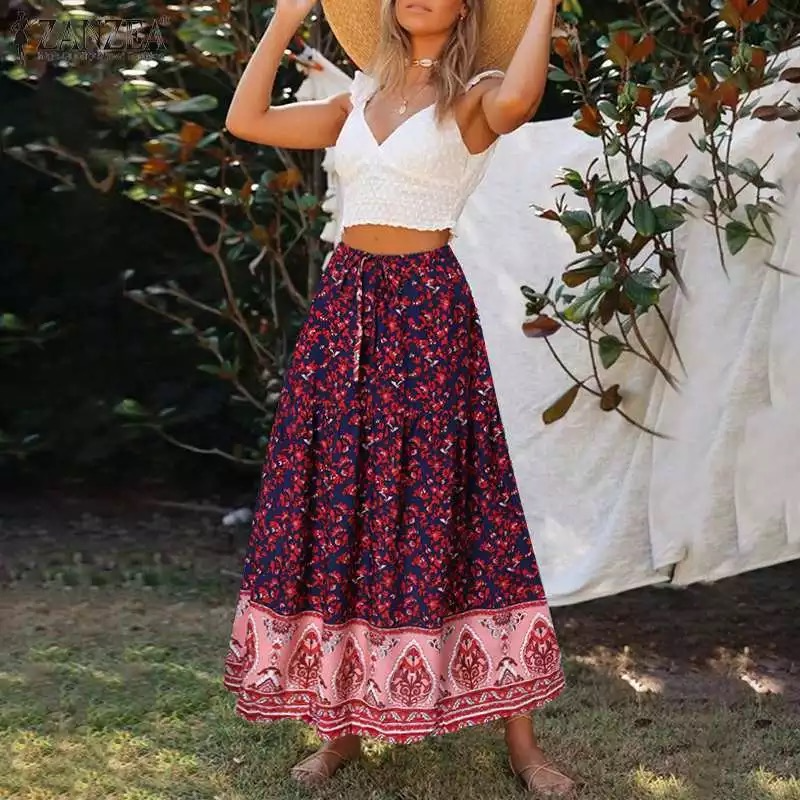 Red Boho Full Length Skirt - The Collab Store